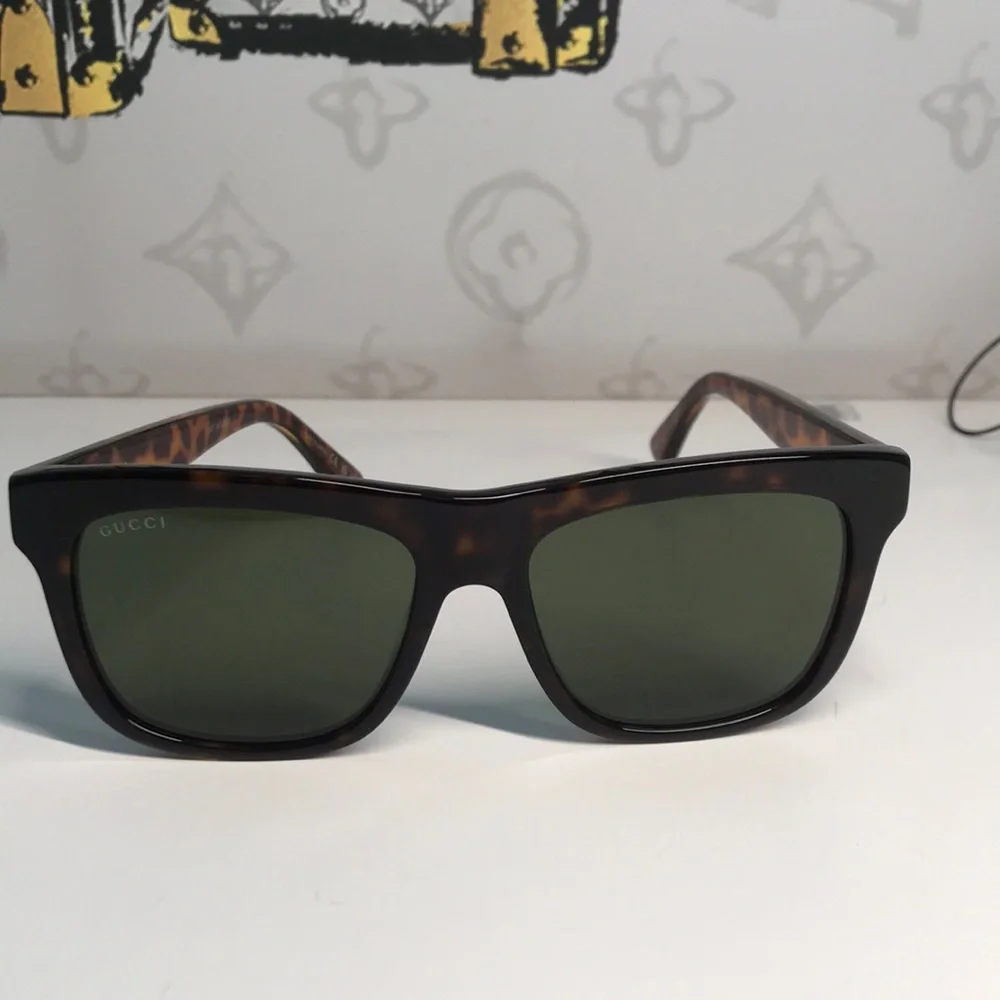 Gucci Tortoise Shell Sunglasses with Green Lenses GG0158SN 002